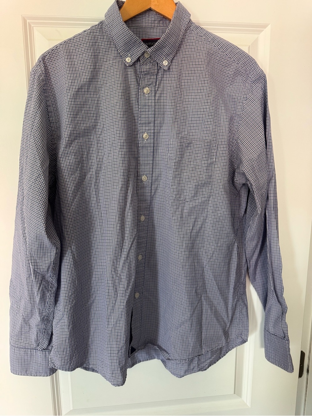 Untuckit gingham plaid button down shirt cotton size large navy & purple